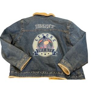 Disney Eeyore True Blue‎ Denim Sherpa Lined Jacket womens XL trucker 90s Y2K VTG
